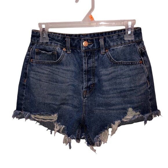 Wild Fable Women Size 4 Blue Distressed Cut Off Button Fly High Rise Jean Shorts - Picture 2 of 11